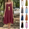 thumbnail image 1 of Smsaxvxz Women's Summer Strap Dresses Fashion Solid Crew Neck Sleeveless Ruffle Pleated Hem Casual Loose Midi Beach Sundress Wine XL, 1 of 5
