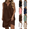 thumbnail image 1 of Smsaxvxz Women's Summer Tank Dresses Fashion Solid Button V Neck Sleeveless Casual Loose Mid Sundress Coffee 2XL, 1 of 9
