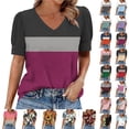 thumbnail image 1 of Smsaxvxz Women's Summer Tops Fashion Color Patchwork V Neck Button Short Sleeve Shirts Casual Loose Blouse Black XL, 1 of 6