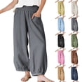 thumbnail image 1 of Smsaxvxz Women's Summer Wide Leg Pants Fashion Casual Solid Elastic Waist Trousers with Pockets Gray 3XL, 1 of 8