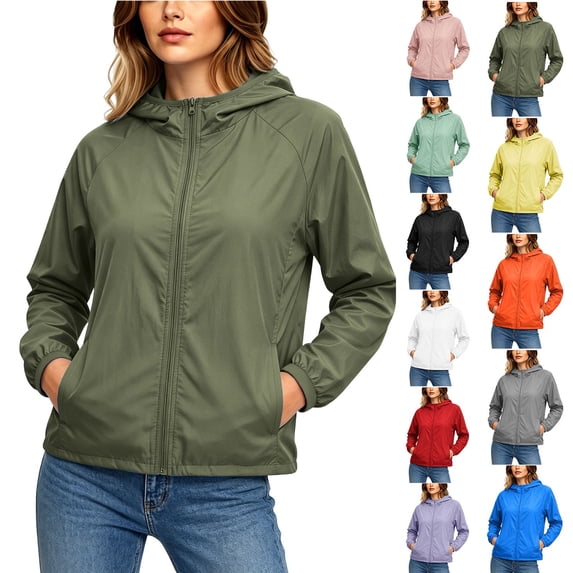 Smsaxvxz Women's Sun Protection Jacket Lightweight Solid Zip Up Long Sleeve Shirts for Women Hiking Outdoor Army Green 4XL