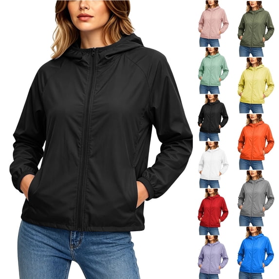 Smsaxvxz Women's Sun Protection Jacket Lightweight Solid Zip Up Long Sleeve Shirts for Women Hiking Outdoor Black L