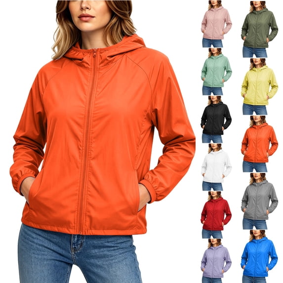 Smsaxvxz Women's Sun Protection Jacket Lightweight Solid Zip Up Long Sleeve Shirts for Women Hiking Outdoor Orange M