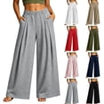 thumbnail image 1 of Smsaxvxz Women's Wide Leg Sweatpants Casual Solid Zipper Button Elastic Waist Work Travel Pants with Pockets Gray XL, 1 of 8