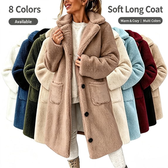 Smsaxvxz Women's Winter Coat Casual Trench Fleece Long Collared Warm Jacket with Pockets Khaki M