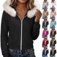 thumbnail image 1 of Smsaxvxz Women's Zip Up Cropped Hoodies Fall Fashion Long Sleeve Soft Loose Sweatshirts Black L, 1 of 9