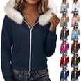 thumbnail image 1 of Smsaxvxz Women's Zip Up Cropped Hoodies Fall Fashion Long Sleeve Soft Loose Sweatshirts Navy L, 1 of 9