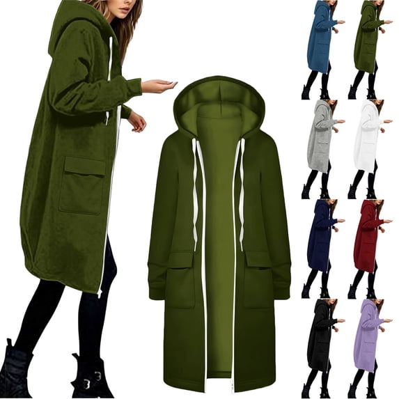 Smsaxvxz Women's Zip Up Hoodies Fall Fashion Solid Long Sleeve Sweatshirts Oversized Winter Cardigan Jacket Coat with Pocket Army Green S