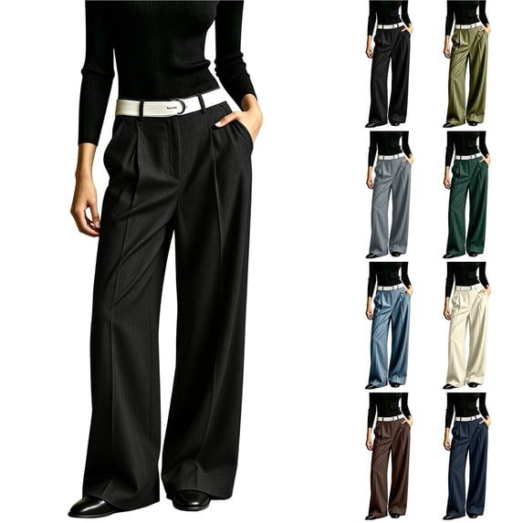 Smsaxvxz Womens Baggy Fashion Dress Pants Lightweight Pleated Wide Leg Pants Casual Loose Trousers Black 3XL