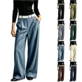 thumbnail image 1 of Smsaxvxz Womens Baggy Fashion Dress Pants Lightweight Pleated Wide Leg Pants Casual Loose Trousers Blue M, 1 of 8