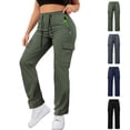 thumbnail image 1 of Smsaxvxz Womens Cargo Pants Casual Solid Drawstring Elastic Waist Trousers with Multi Pockets Outdoor Travel Climbing Pants Army Green XL, 1 of 5