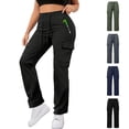 thumbnail image 1 of Smsaxvxz Womens Cargo Pants Casual Solid Drawstring Elastic Waist Trousers with Multi Pockets Outdoor Travel Climbing Pants Black 3XL, 1 of 5