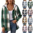thumbnail image 1 of Smsaxvxz Womens Casual Jacket Lightweight Plaid Long Sleeve Hooded Fleece Button Front Closure Warm Coat with Side Pockets Daily Fall Winter Wear Green S, 1 of 6