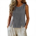 thumbnail image 1 of Smsaxvxz Womens Cotton Linen Tank Tops Summer Fashion Crew Neck Sleeveless Casual Solid Loose Slit Hem Button Shirts, 1 of 5