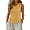 thumbnail image 1 of Smsaxvxz Womens Cotton Linen Tank Tops Summer Fashion Crew Neck Sleeveless Casual Solid Loose Slit Hem Button Shirts, 1 of 5