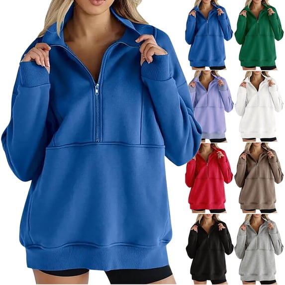 Smsaxvxz Womens' Half Zip Pullover Sweatshirt Fall Fashion V Neck Long Sleeve Winter Clothes 2026 Blue S