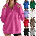 thumbnail image 1 of Smsaxvxz Womens' Half Zip Pullover Sweatshirt Fall Fashion V Neck Long Sleeve Winter Clothes 2026 Hot Pink S, 1 of 7