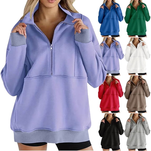 Smsaxvxz Womens' Half Zip Pullover Sweatshirt Fall Fashion V Neck Long Sleeve Winter Clothes 2026 Purple 2XL