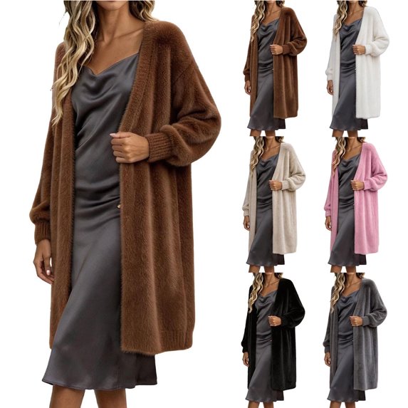 Smsaxvxz Womens Long Cardigan Sweaters Fashion Open Front Oversized Knit Fall Trendy Coat Jacket Brown M