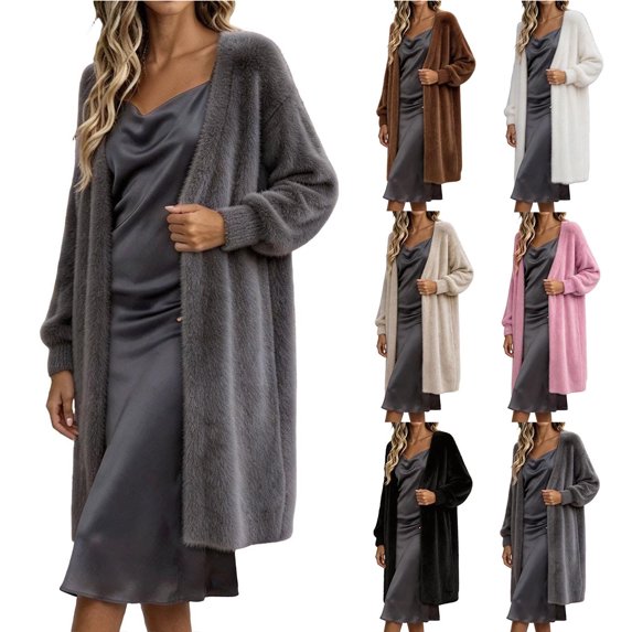 Smsaxvxz Womens Long Cardigan Sweaters Fashion Open Front Oversized Knit Fall Trendy Coat Jacket Gray L