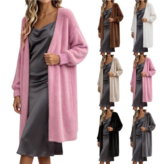 Smsaxvxz Womens Long Cardigan Sweaters Fashion Open Front Oversized Knit Fall Trendy Coat Jacket Pink M