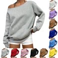 thumbnail image 1 of Smsaxvxz Womens Off Shoulder Sweatshirts Casual Solid Long Sleeve Pullover Tops Gray S, 1 of 6