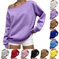 thumbnail image 1 of Smsaxvxz Womens Off Shoulder Sweatshirts Casual Solid Long Sleeve Pullover Tops Purple S, 1 of 6
