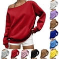 thumbnail image 1 of Smsaxvxz Womens Off Shoulder Sweatshirts Casual Solid Long Sleeve Pullover Tops Red 2XL, 1 of 6