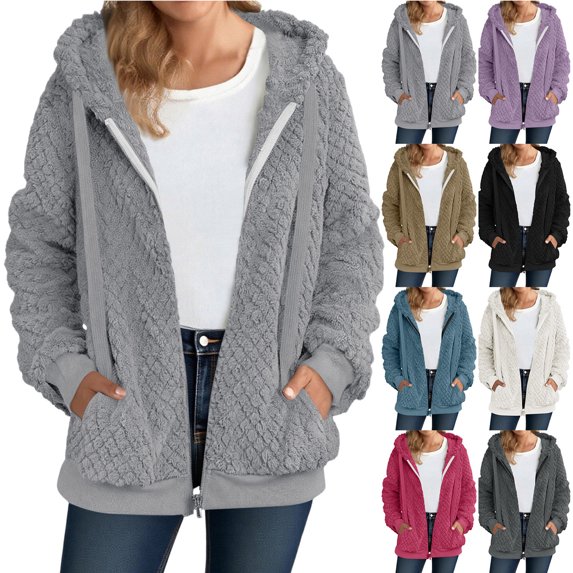 Smsaxvxz Womens Oversized Fleece Jackets Casual Soft Fuzzy Zip Up Plus Size Hoodie Loose Warm Coat with Pockets Gray 4XL