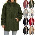 thumbnail image 1 of Smsaxvxz Womens Oversized Jacket Fuzzy Fleece Zip Up Jackets Comfy Soft Long Sleeve Warm Winter Coats Army Green M, 1 of 9