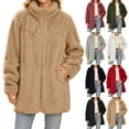 thumbnail image 1 of Smsaxvxz Womens Oversized Jacket Fuzzy Fleece Zip Up Jackets Comfy Soft Long Sleeve Warm Winter Coats Khaki L, 1 of 9