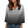 thumbnail image 1 of Smsaxvxz Womens Plus Size Tops Spring Summer Gradient Satin 3/4 Sleeve V Neck Blouses Casual Loose T Shirts, 1 of 5