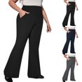 thumbnail image 1 of Smsaxvxz Womens Plus Size Yoga Pants Fashion Solid Wide Leg Loose Comfy Workout Trousers with Pockets Black XL, 1 of 9