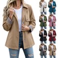 thumbnail image 1 of Smsaxvxz Womens Short Trench Jacket Plaid Lining Button Front Coat Lightweight Casual Outerwear with Pockets Khaki XL, 1 of 8