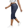 thumbnail image 1 of Smsaxvxz Womens Summer Capri Pants Fashion Imitation Denim Printed Pants Casual Loose Summer Beach Trousers Blue XL, 1 of 5
