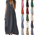 thumbnail image 1 of Smsaxvxz Summer Cotton Linen Dresses for Women 2026 Casual Solid Button V-Neck Sleeveless Loose Beach Vacation Long Maxi Sundress Dark Gray 3XL, 1 of 7