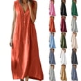 thumbnail image 1 of Smsaxvxz Summer Cotton Linen Dresses for Women 2026 Casual Solid Button V-Neck Sleeveless Loose Beach Vacation Long Maxi Sundress Orange 5XL, 1 of 7