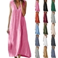 thumbnail image 1 of Smsaxvxz Summer Cotton Linen Dresses for Women 2026 Casual Solid Button V-Neck Sleeveless Loose Beach Vacation Long Maxi Sundress Pink M, 1 of 7