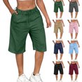 thumbnail image 1 of Smsaxvxz Womens Summer Cotton Linen Shorts Fashion Solid Bermuda Shorts Casual Loose Summer Beach Shorts Green M, 1 of 5