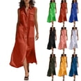 thumbnail image 1 of Smsaxvxz Womens Summer Dresses Fashion Solid V-Neck Button Down Sundress with Pockets Casual Loose Beach Vacation Shirt Maxi Dress Orange 3XL, 1 of 8