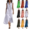 thumbnail image 1 of Smsaxvxz Womens Summer Dresses Fashion Solid V-Neck Button Down Sundress with Pockets Casual Loose Beach Vacation Shirt Maxi Dress White M, 1 of 8