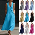 thumbnail image 1 of Smsaxvxz Womens Summer Maxi Dresses Fashion Solid V-Neck Sleeveless Button Casual Loose Tank Beach Sundress Sky Blue XL, 1 of 9