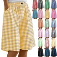 thumbnail image 1 of Smsaxvxz Womens Summer Plaid Bermuda Shorts Fashion Drawstring Elastic Waist Casual Loose Wide Leg Pants With Pockets Yellow 2XL, 1 of 5