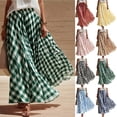 thumbnail image 1 of Smsaxvxz Womens Summer Plaid Maxi Skirt High Waist Flowy Hem Beach Vacation Boho Skirts Green L, 1 of 8