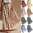 thumbnail image 1 of Smsaxvxz Womens Summer Plaid Maxi Skirt High Waist Flowy Hem Beach Vacation Boho Skirts Khaki XL, 1 of 8