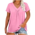 thumbnail image 1 of Smsaxvxz Womens Summer Plus Size Tops Fashion V-neck Short Sleeve Pleated Casual Solid Loose Blouse Tops for Women 2026 Pink XL, 1 of 5
