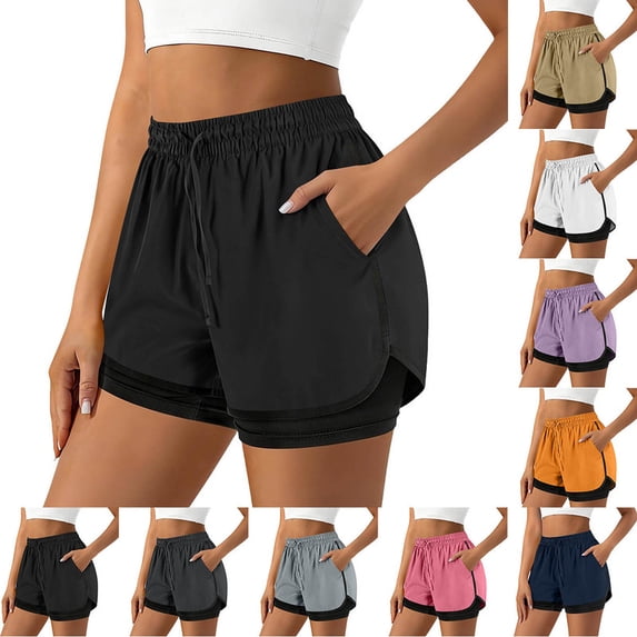 Smsaxvxz Womens Summer Shorts Fashion Drawstring Elastic High Waisted Shorts with Pockets Casual Loose Athletic Running Shorts Black L