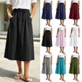 thumbnail image 1 of Smsaxvxz Womens Summer Skirts Casual Solid Front Button A-Line Drawstring Elastic Waist Midi Skirt with Pockets Black L, 1 of 8