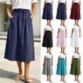 thumbnail image 1 of Smsaxvxz Womens Summer Skirts Casual Solid Front Button A-Line Drawstring Elastic Waist Midi Skirt with Pockets Navy L, 1 of 8