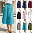 thumbnail image 1 of Smsaxvxz Womens Summer Skirts Casual Solid Front Button A-Line Drawstring Elastic Waist Midi Skirt with Pockets Sky Blue L, 1 of 8